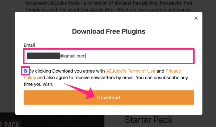 AEJuice 無料 プラグイン ダウンロード メールアドレス 入力