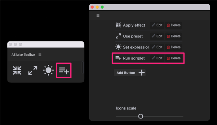 AEJuice ToolBar 使い方 ボタン 設定 Run scriplet