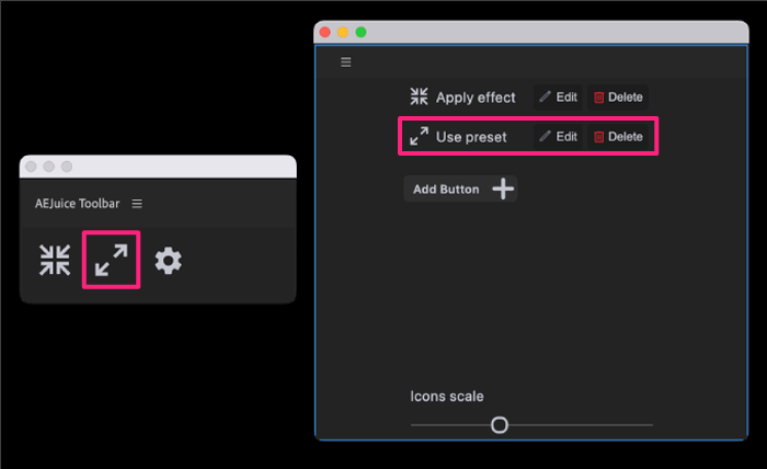 AEJuice ToolBar 使い方 ボタン 設定 Use Preset